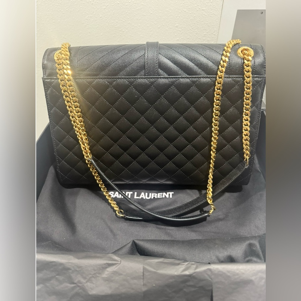 ✨ Authentic YSL Saint Laurent Medium Envelope Bag Black & Gold – Like New! - Picture 5 of 10